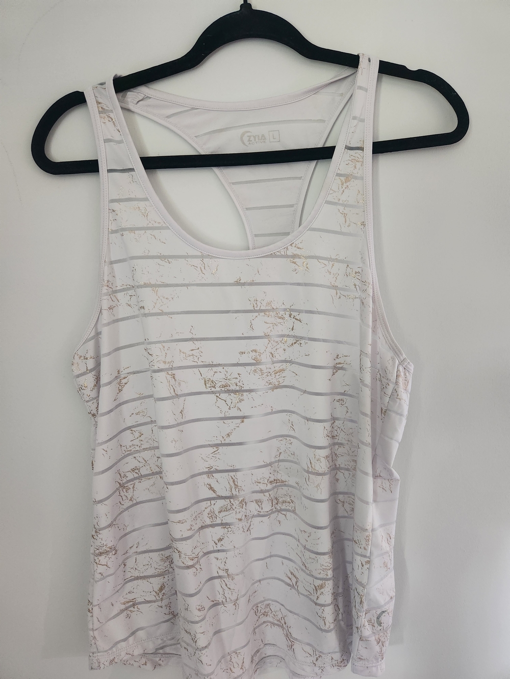 Marble-Accent White Racerback Workout Tank Top Zyia Size L